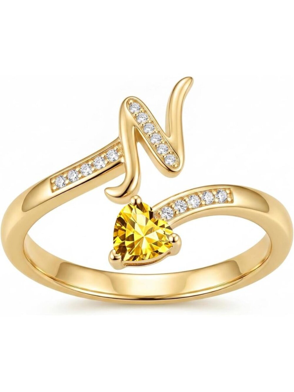 18K Gold Plated A-Z Simple Initial Birthstone Rings for Women